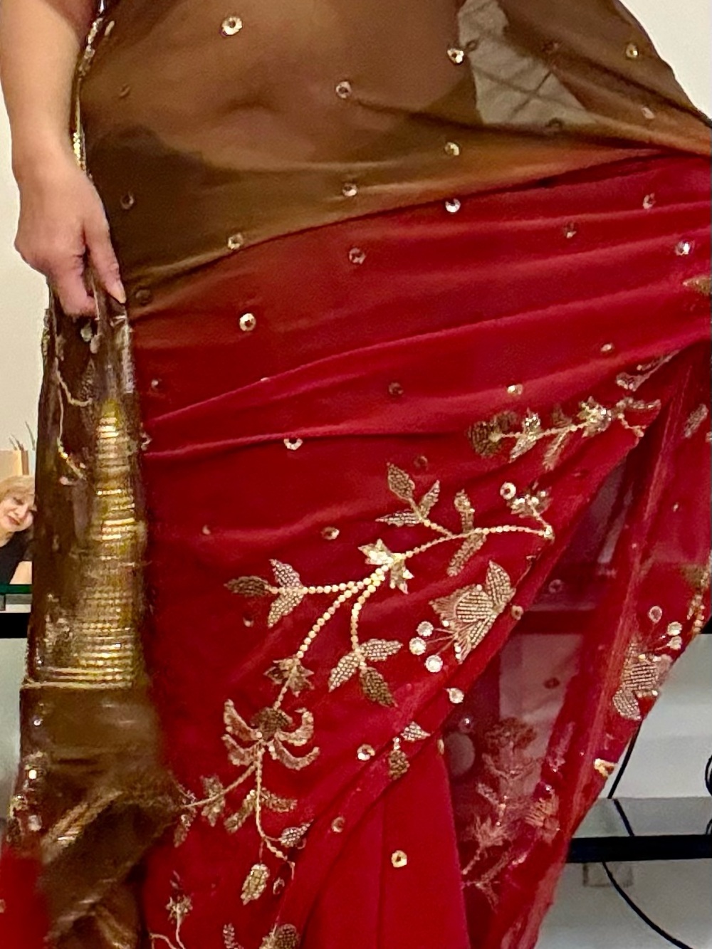 Elegant Red Embroidered Women's Bollywood with Gold Accents.